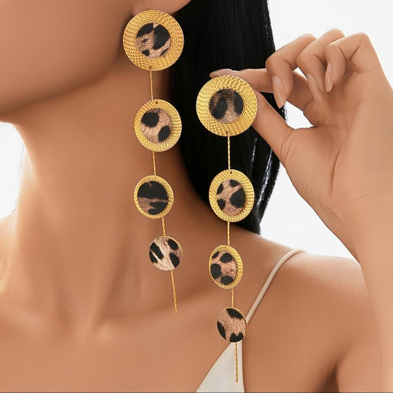 Golden, Black and Leopard Print Dangle Earrings for Women