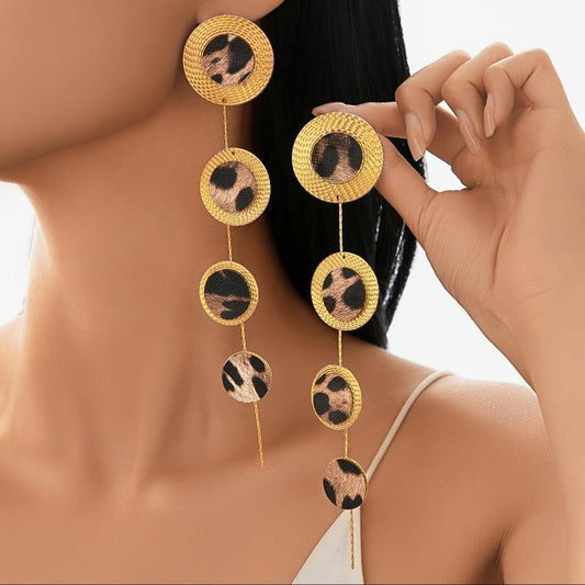 Golden, Black and Leopard Print Dangle Earrings for Women