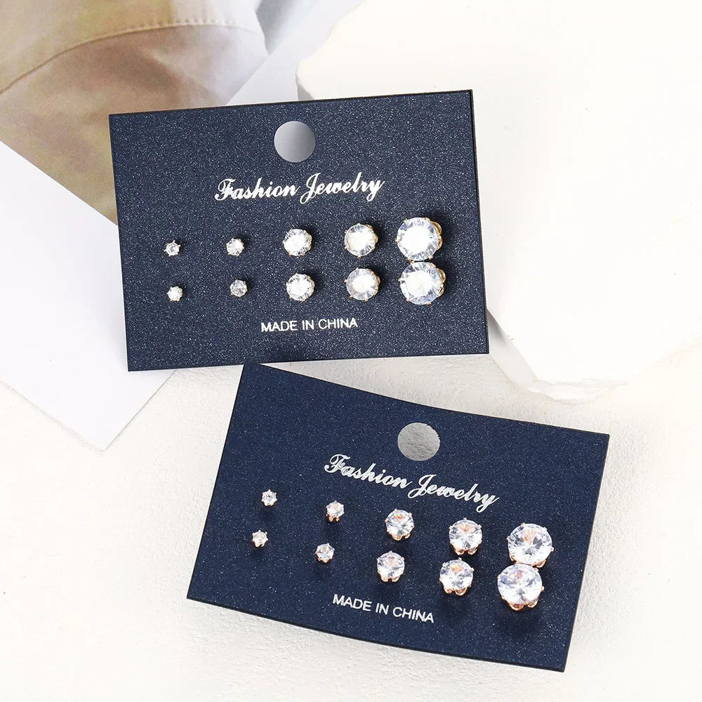 5-Pair Zircon Stud Earrings Set