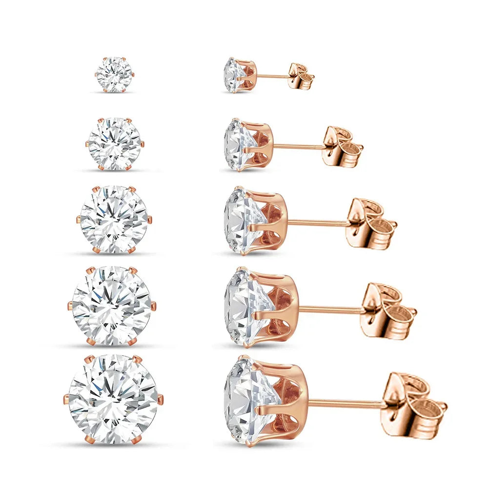 5-Pair Zircon Stud Earrings Set
