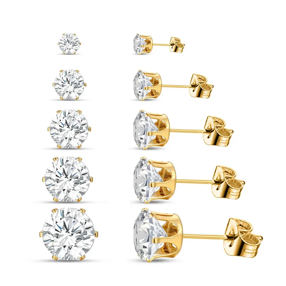 5-Pair Zircon Stud Earrings Set