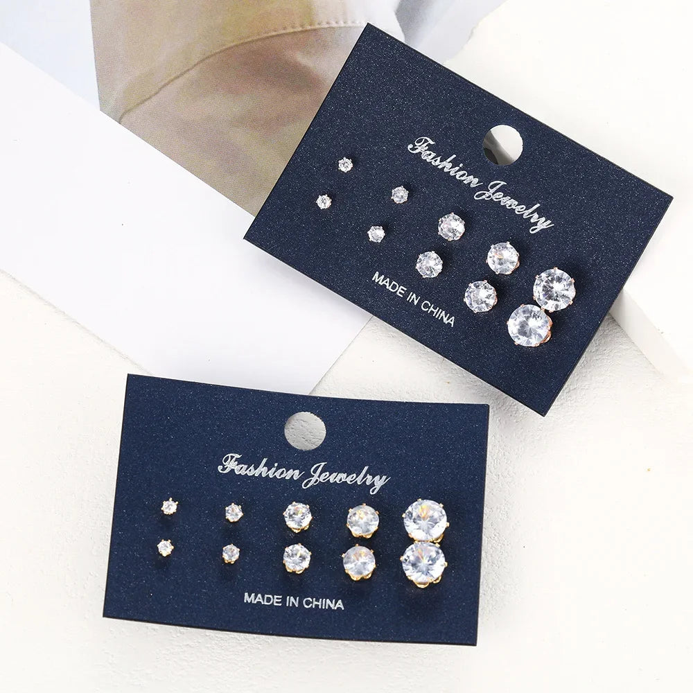 5-Pair Zircon Stud Earrings Set