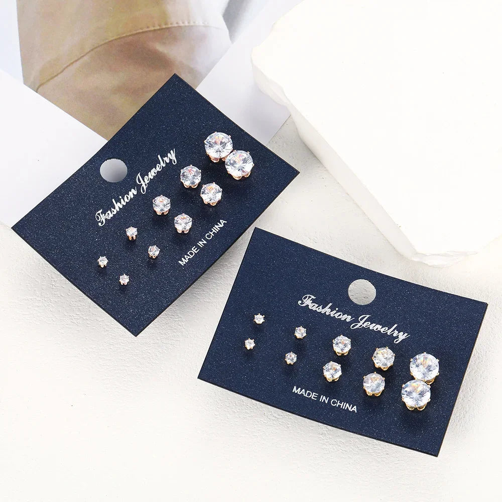 5-Pair Zircon Stud Earrings Set