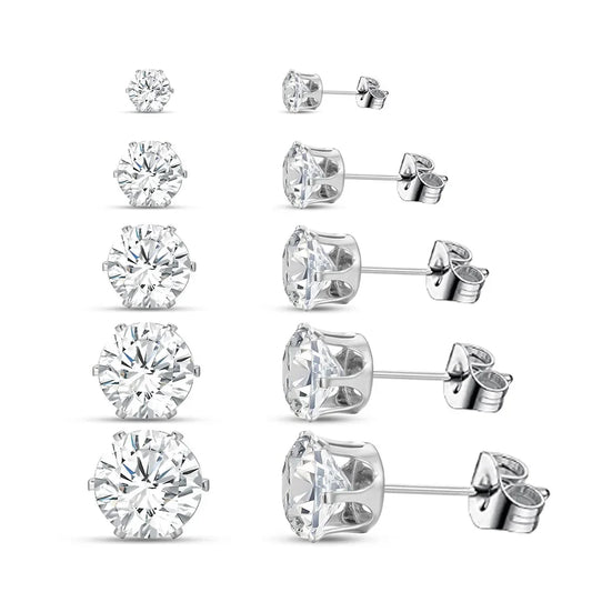 5-Pair Zircon Stud Earrings Set