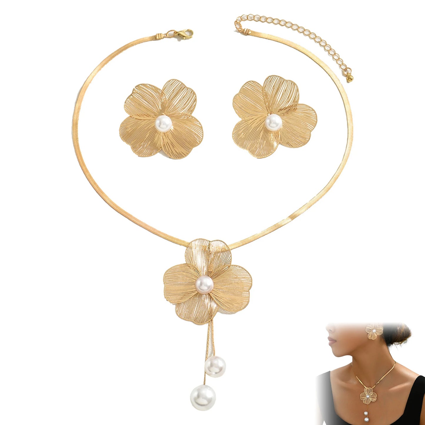 Elegant Gold Flower Jewelry Set