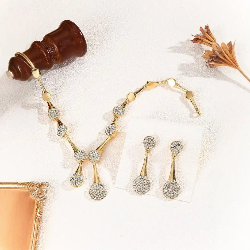 Exquisite Necklace Earrings Golden Set