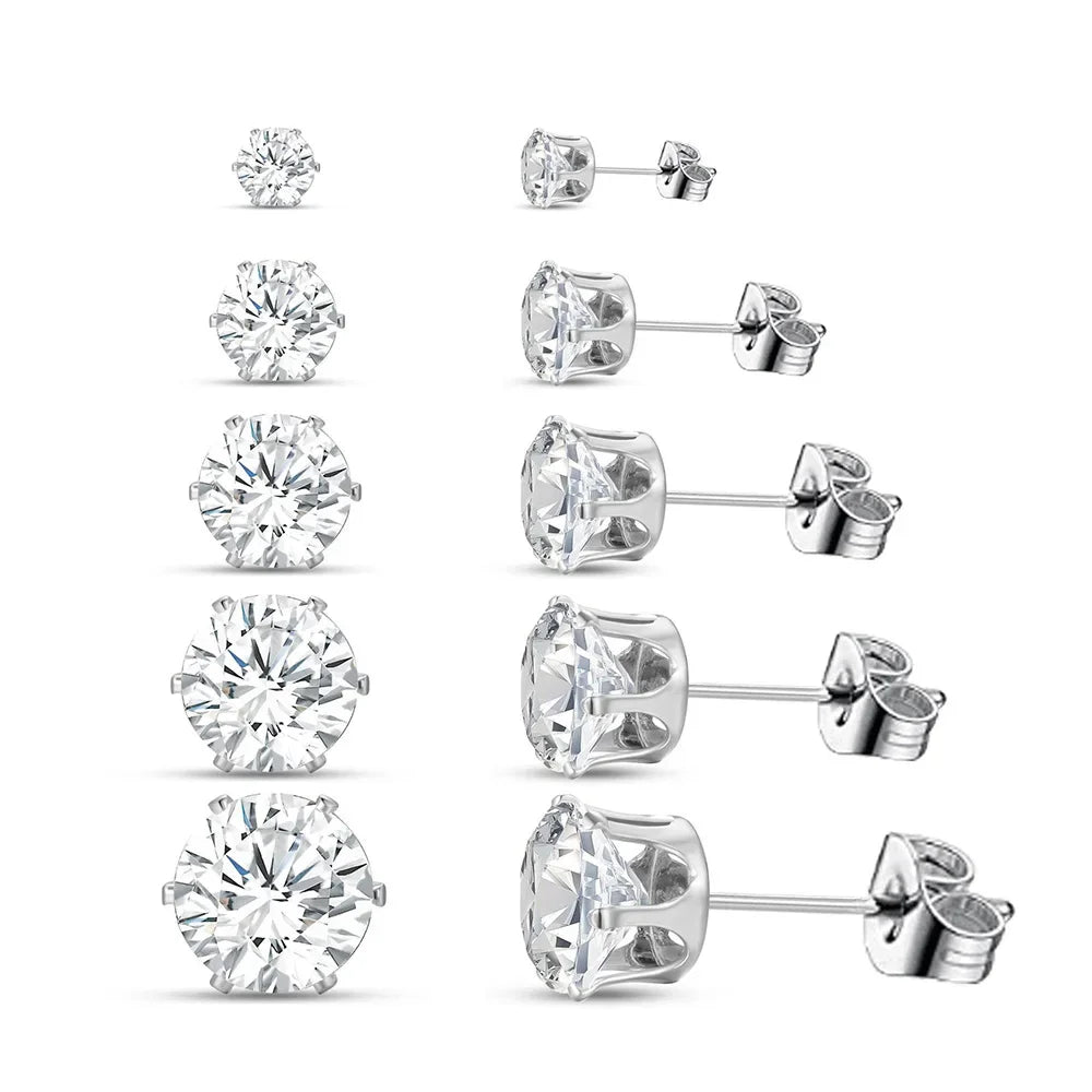 5-Pair Zircon Stud Earrings Set